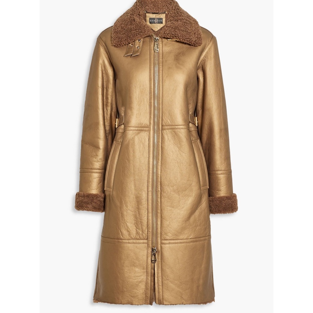 Dom Goor Metallic Sheerling sheepskin bronze leather coat